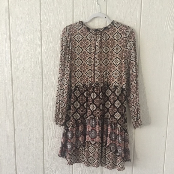 Anthropologie Boho Brown and Cream Bishop Tiered Mini Dress Size S NWOT - Picture 3 of 11